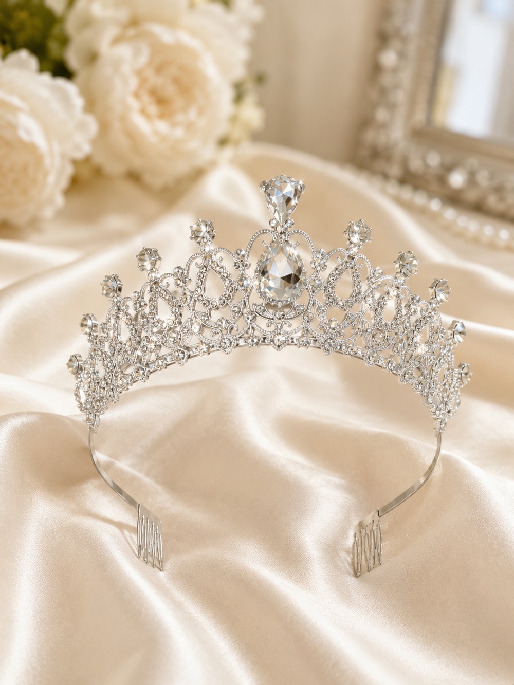 Silver Rhinestone Crystal Bridal Tiara Crown Wedding Headpiece